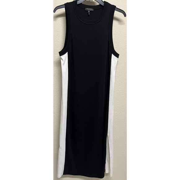 RAG & BONE Sam Black White Ribbed Sleeveless Slit Pencil Midi Dress Size S - Picture 9 of 9